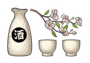Saké et fleur